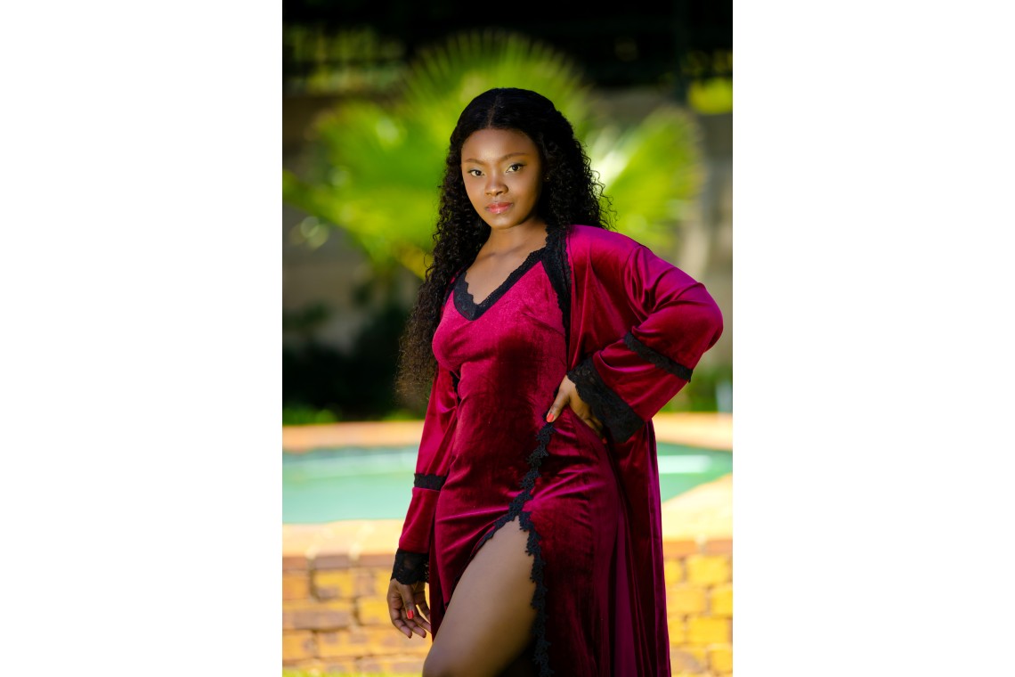 Velvet lace trimmed robe and dress set